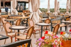 Background with the cafe veranda outside in french style.